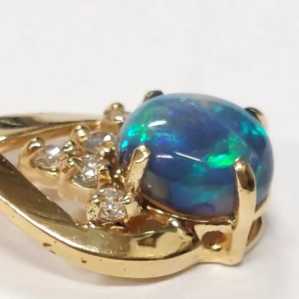 🎇 Black Opal & Diamond 14K Gold Pendant 💚🩵 - Picture 8 of 16